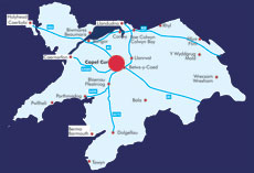 Map of North Wales, how to get to Capel Curig.